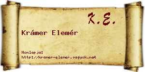 Krámer Elemér névjegykártya